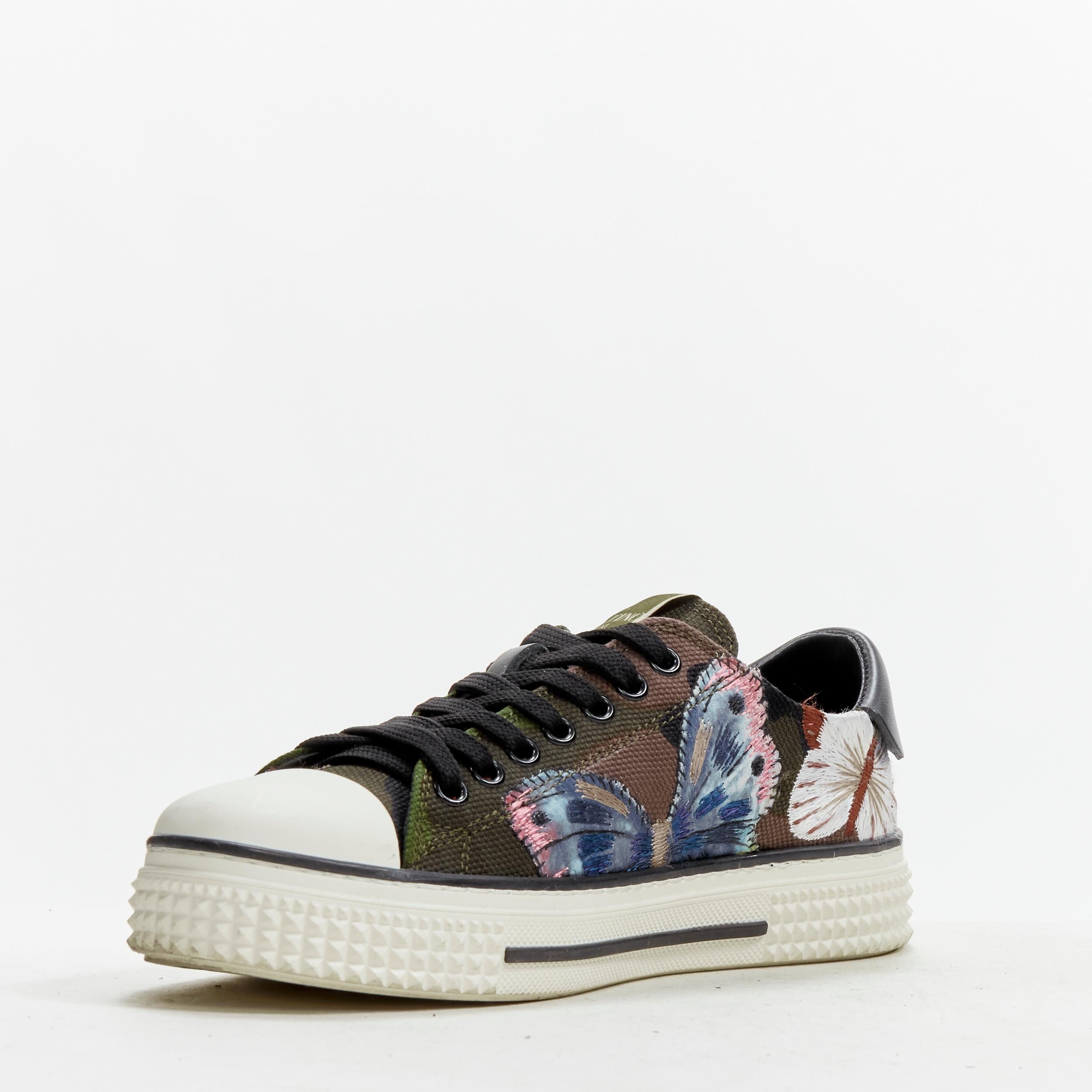 VALENTINO Butterfly embroidery green camouflage low top sneaker EU36 1