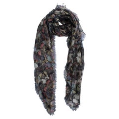 Valentino, butterfly printed scarf with raw edge