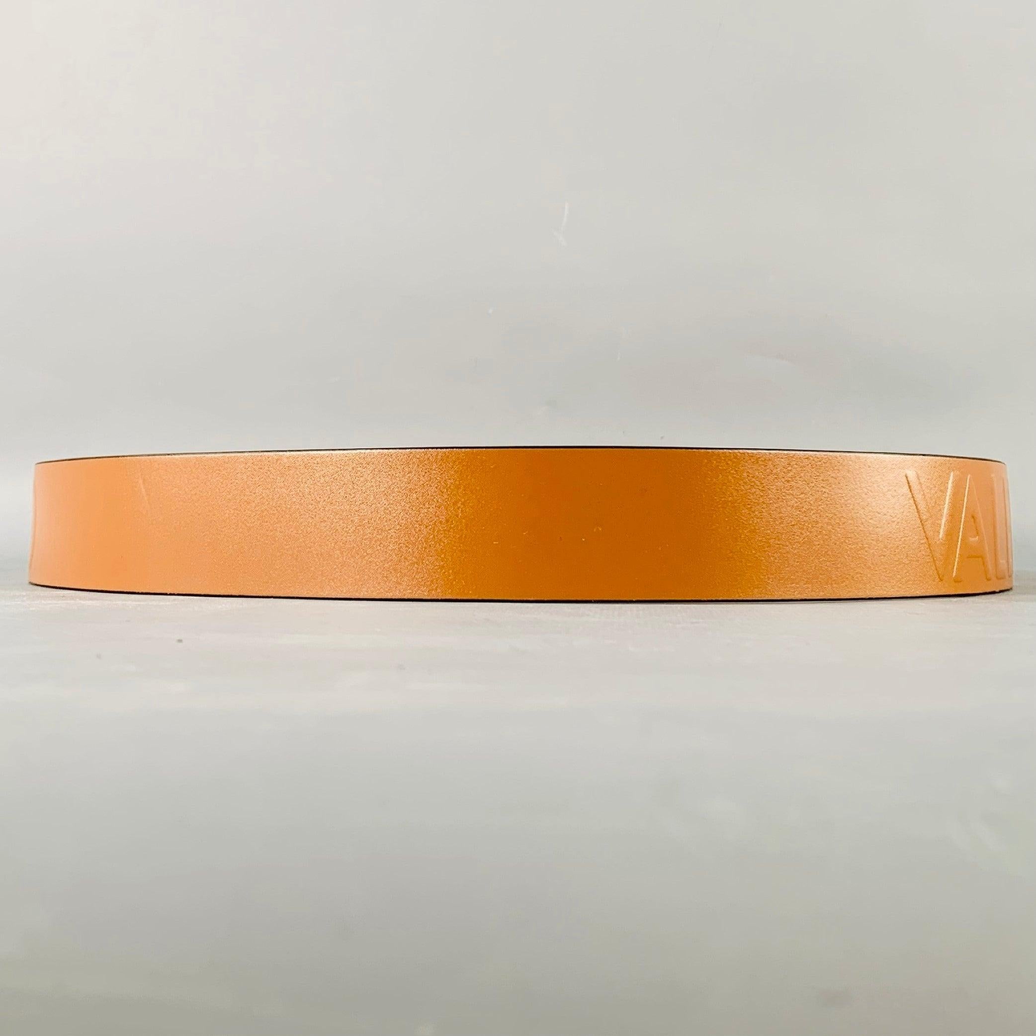 VALENTINO by MARIO VALENTINO Size 36 Brown Gunmetal Monogram Leather Belt In Excellent Condition For Sale In San Francisco, CA