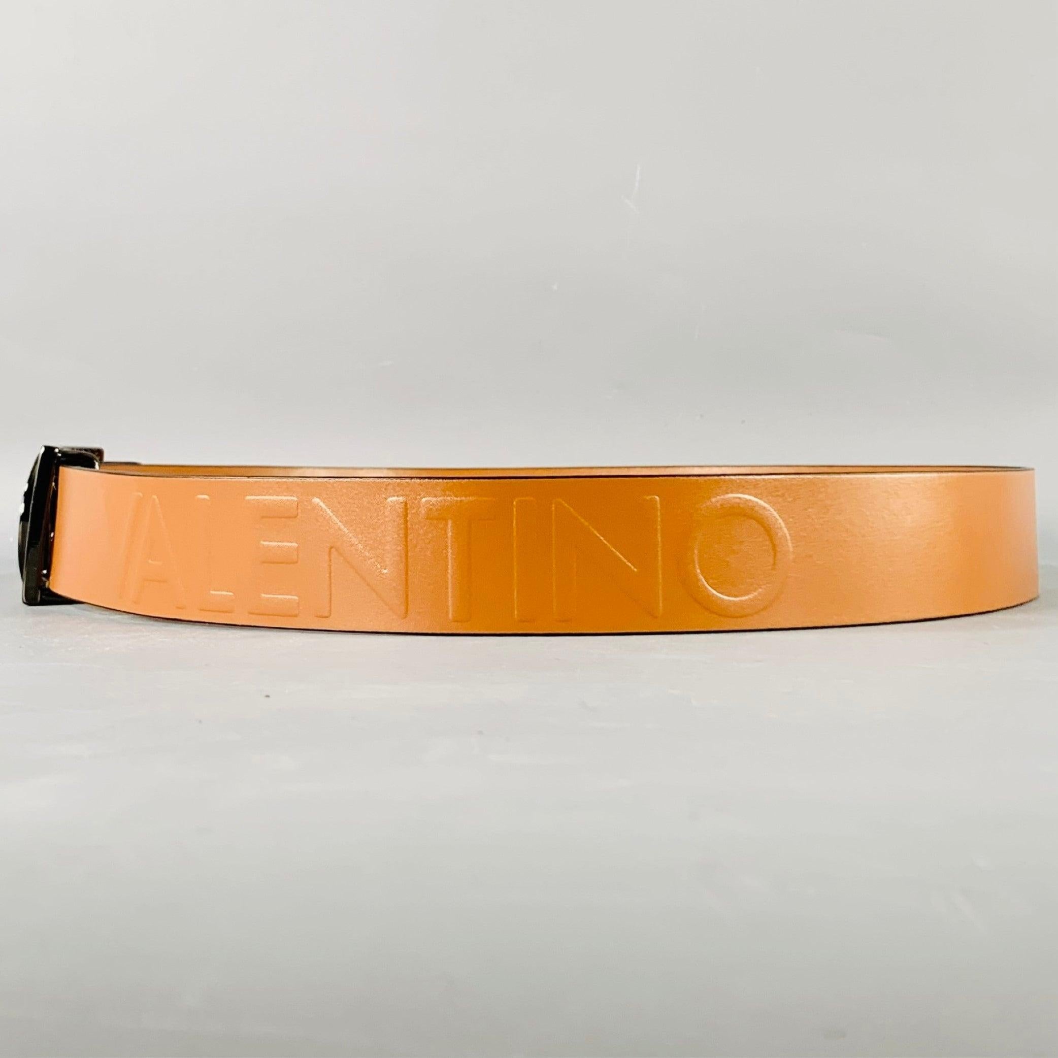 Men's VALENTINO by MARIO VALENTINO Size 36 Brown Gunmetal Monogram Leather Belt For Sale