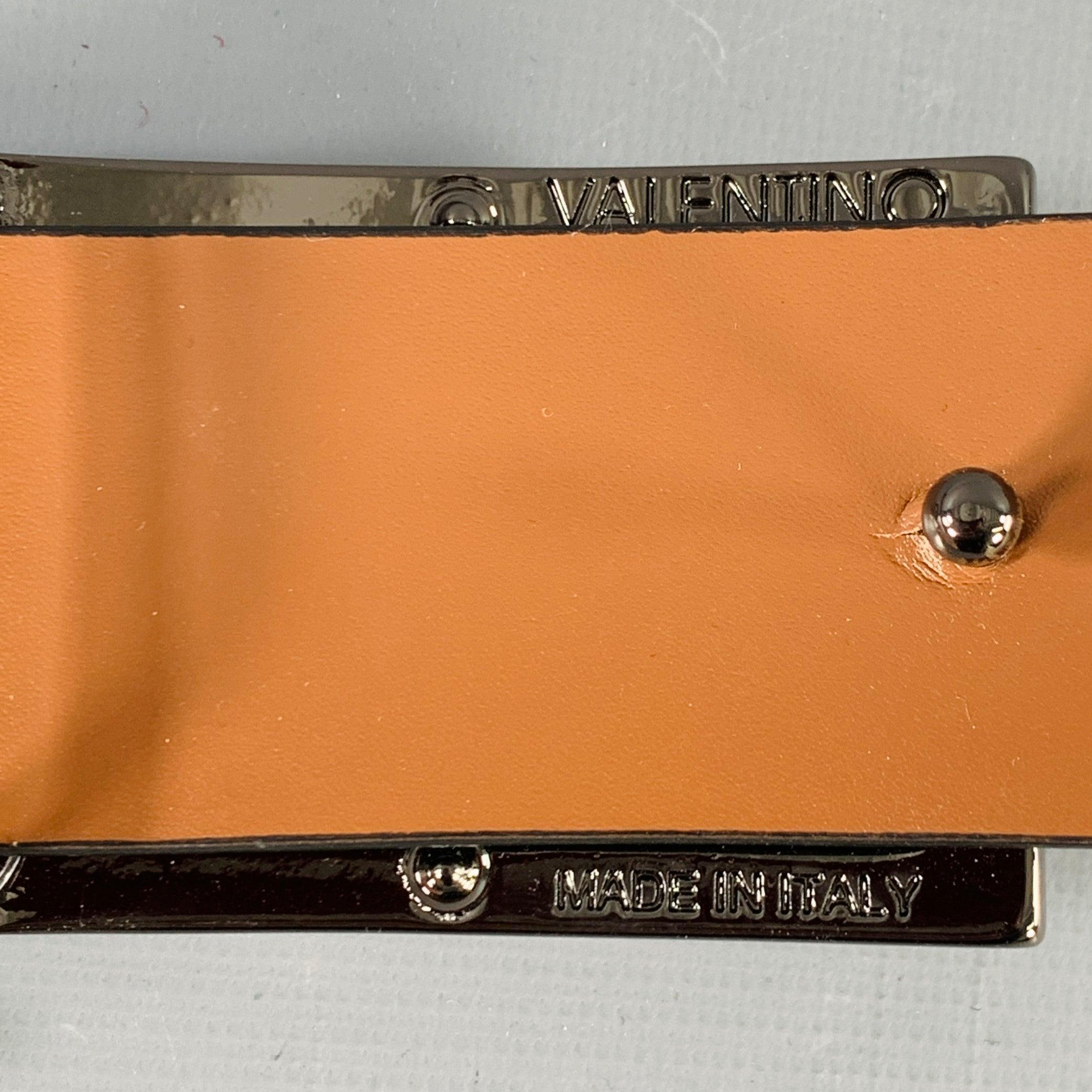 VALENTINO by MARIO VALENTINO Size 36 Brown Gunmetal Monogram Leather Belt For Sale 1