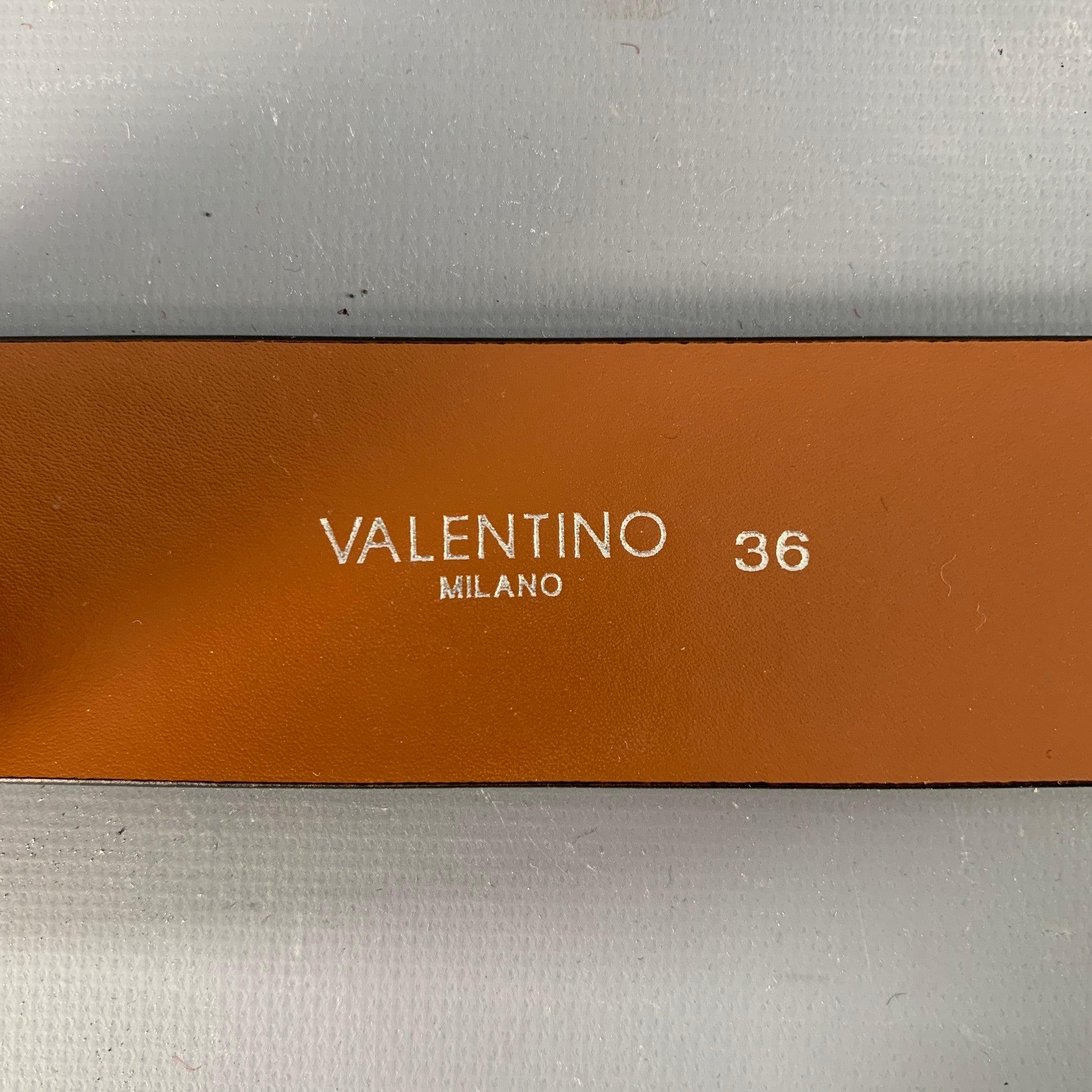 VALENTINO by MARIO VALENTINO Size 36 Brown Gunmetal Monogram Leather Belt For Sale 2