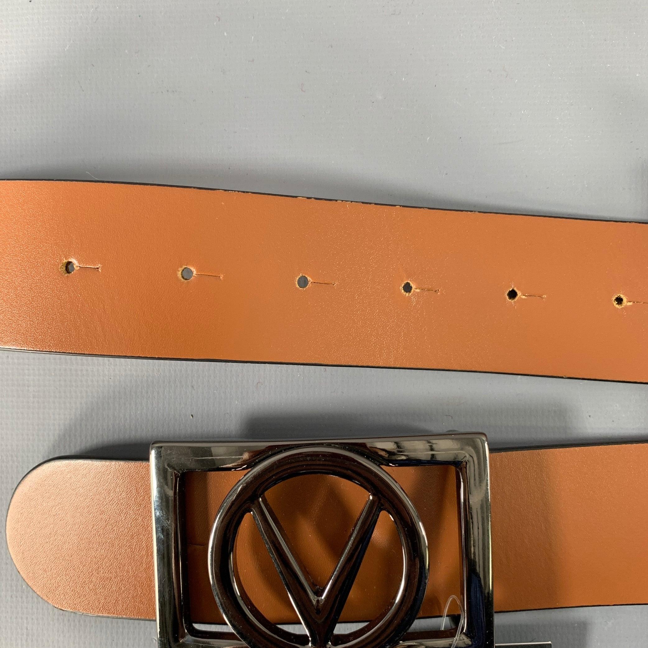 VALENTINO by MARIO VALENTINO Size 36 Brown Gunmetal Monogram Leather Belt For Sale 3