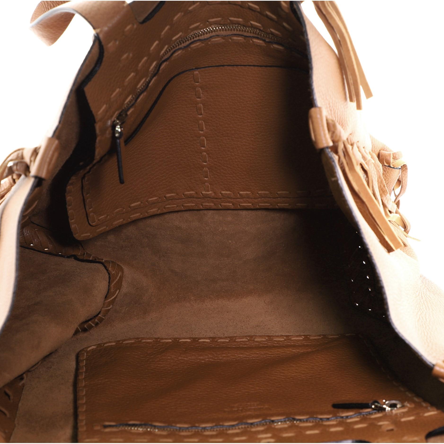 Brown Valentino C-Rockee Fringe Tote Leather Large