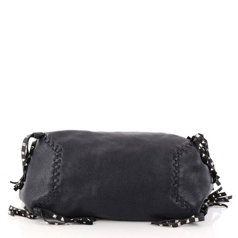 Women's or Men's Valentino C-Rockee Fringe Tote Studded Leather Large