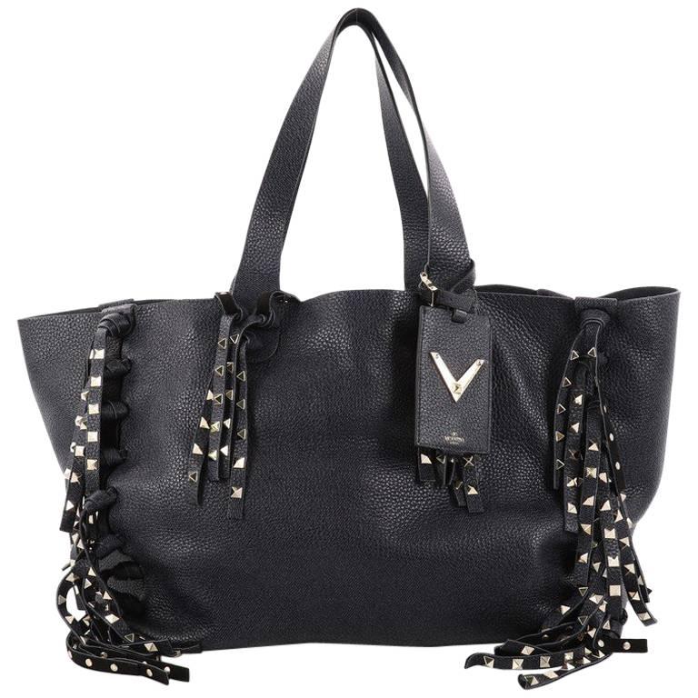 Valentino C-Rockee Fringe Tote Studded Leather Large