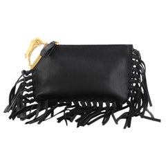 Valentino C-Rockee Handle Fringe Clutch Leather Small