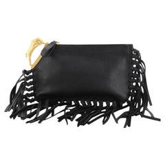 Valentino C-Rockee Handle Fringe Clutch Leather Small