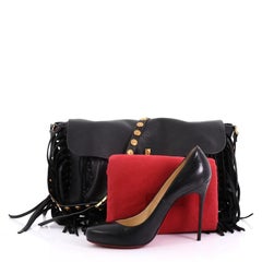 Valentino C-Rockee Scarab Fringe Shoulder Bag Leather Medium