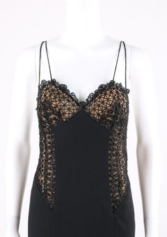 VALENTINO c.1990s Black Beaded Sheer Top Sweetheart Sleeveless Sheath Dress