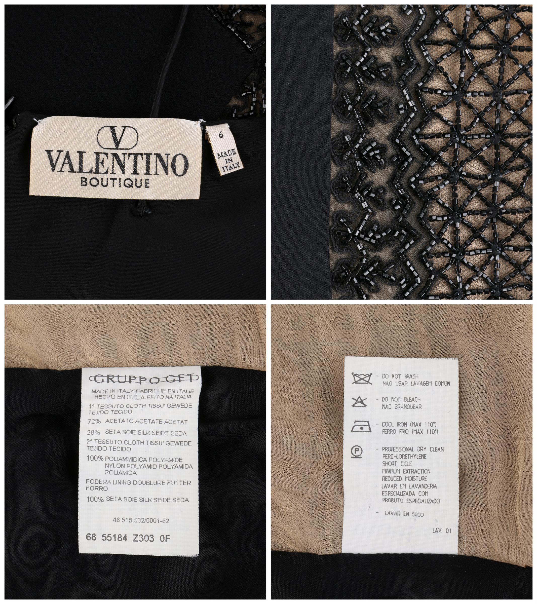 VALENTINO c.1990s Black Beaded Sheer Top Sweetheart Sleeveless Sheath ...