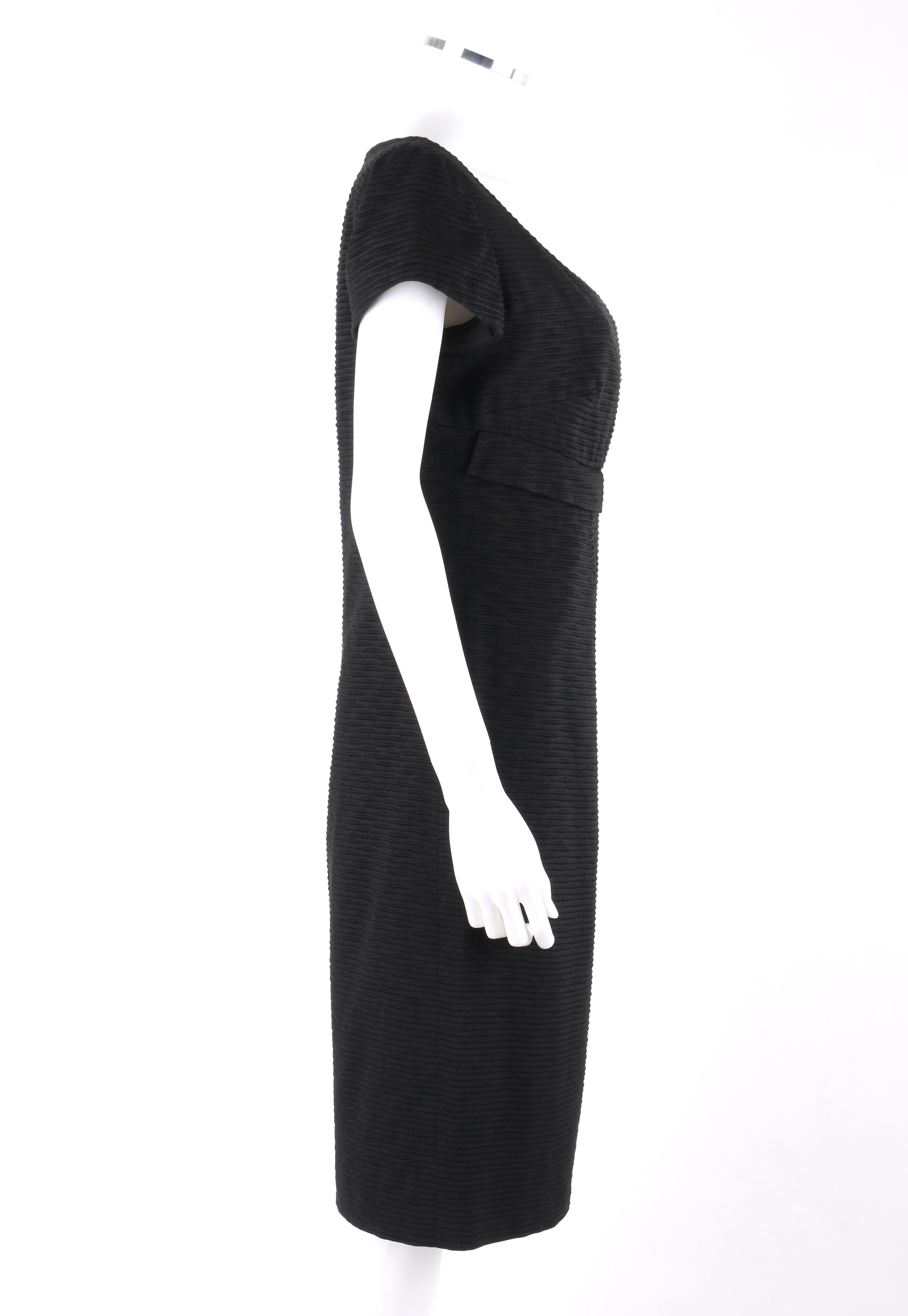 Women's VALENTINO c.2000s Black Ribbed Short Sleeve Scoop Neck Sheath Dress