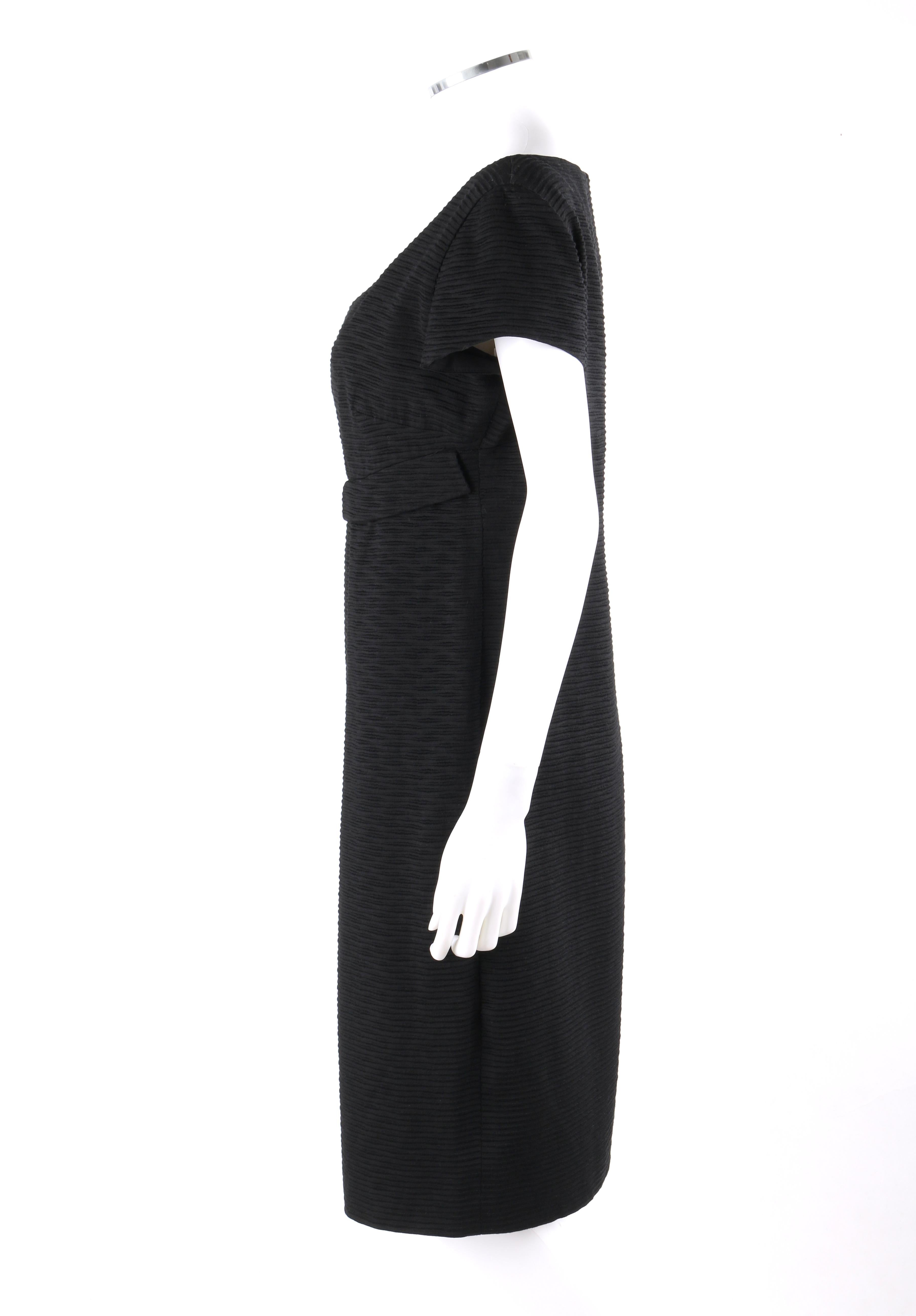 VALENTINO c.2000s Black Ribbed Short Sleeve Scoop Neck Sheath Dress 2
