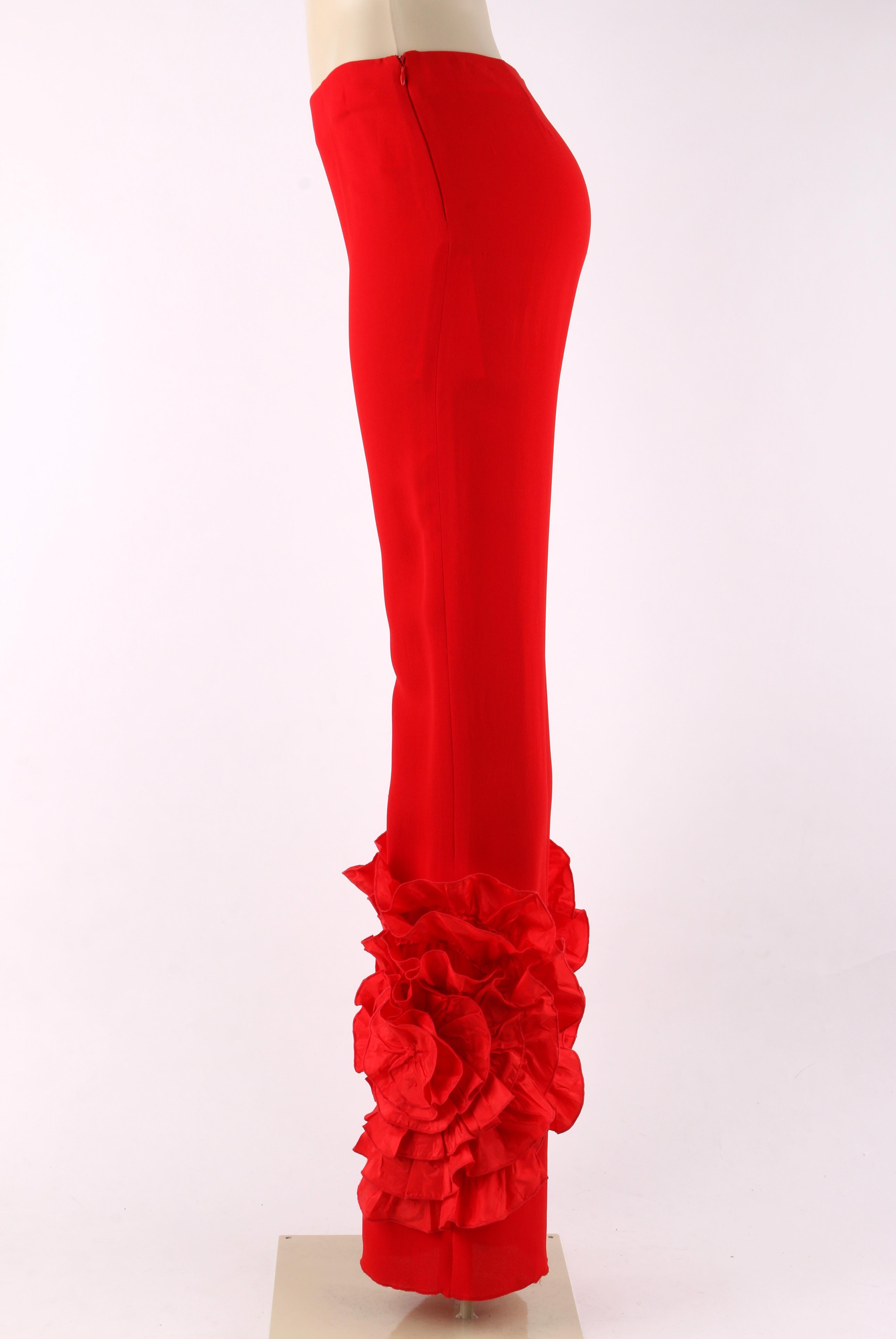 Women's VALENTINO c.2000's Red Silk Flamenco Floral Ruffle Trouser Pants NWT