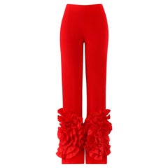 VALENTINO c.2000's Red Silk Flamenco Floral Ruffle Trouser Pants NWT