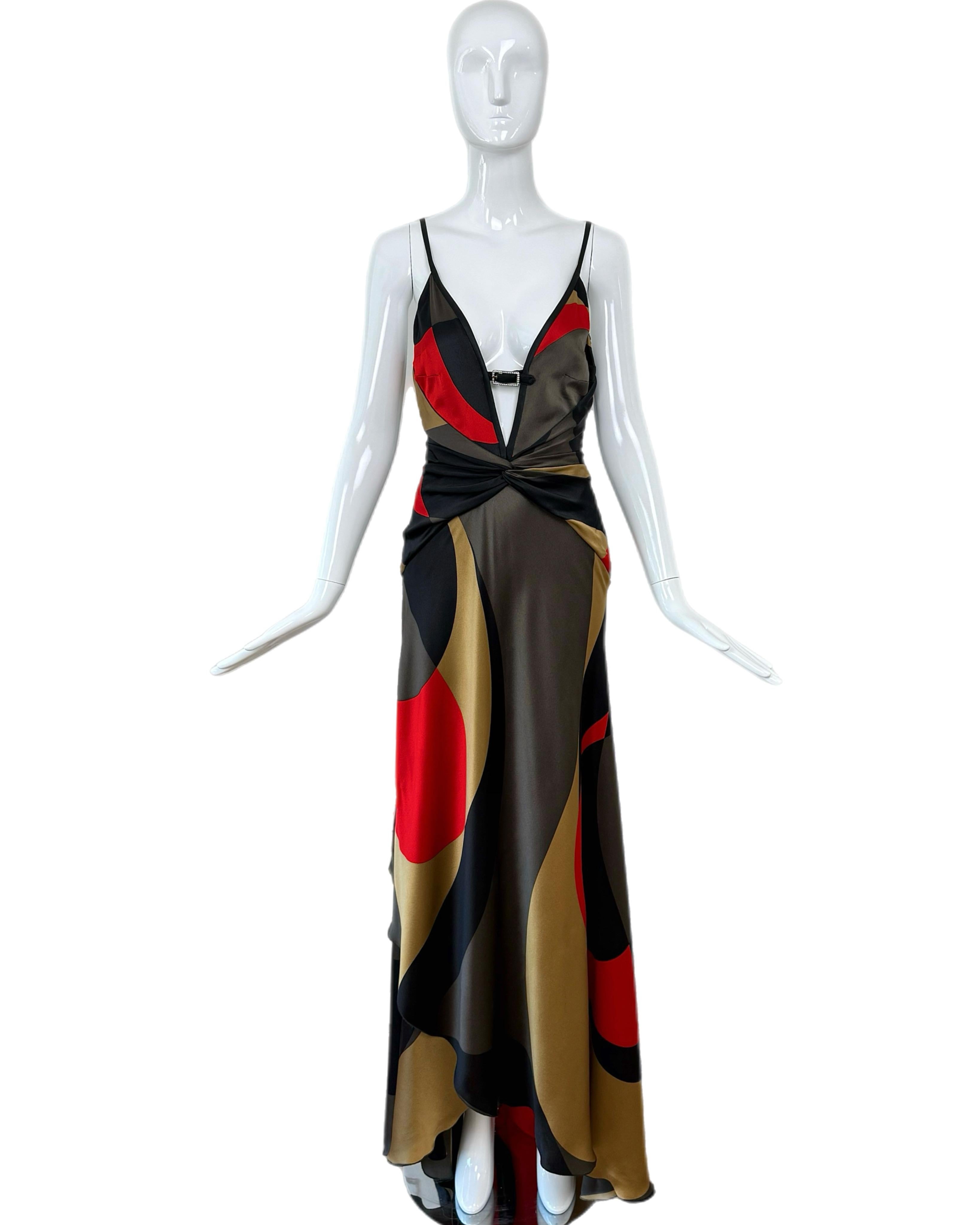 Black VALENTINO c.2004 Vintage Silk Crystal Plunge Gown Maxi Dress Slit Red Carpet