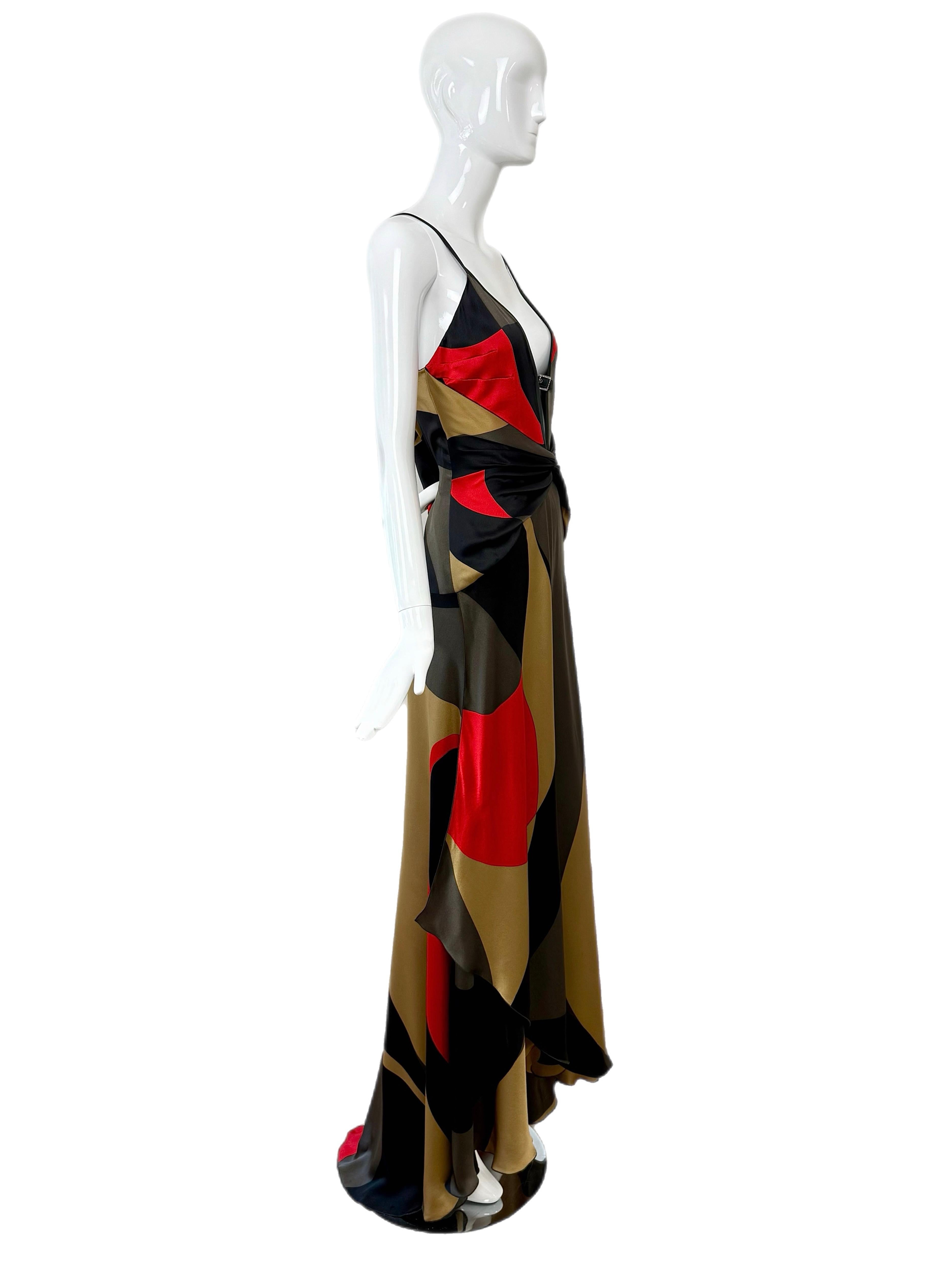 VALENTINO c.2004 Vintage Silk Crystal Plunge Gown Maxi Dress Slit Red Carpet 1