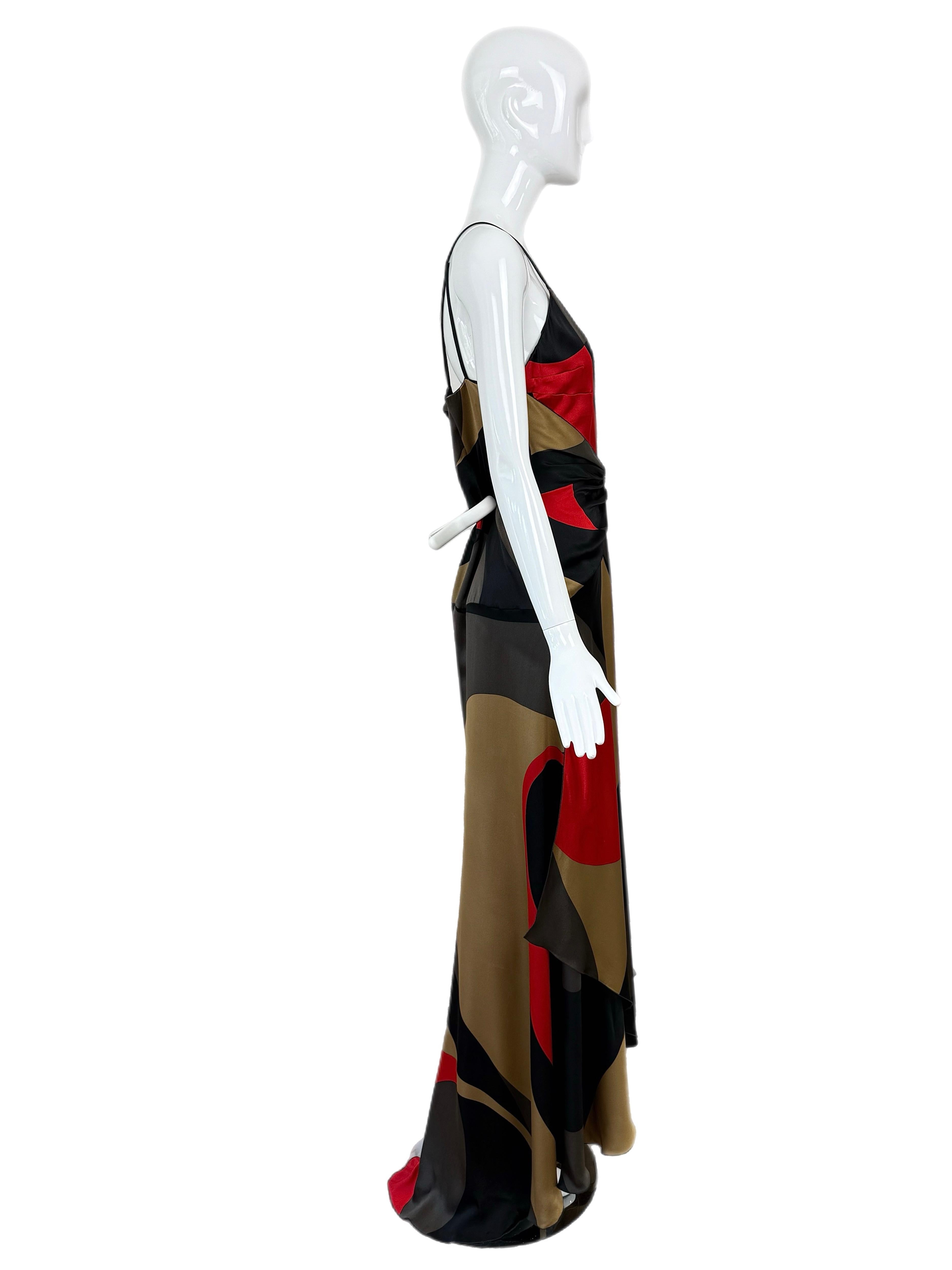 VALENTINO c.2004 Vintage Silk Crystal Plunge Gown Maxi Dress Slit Red Carpet 2