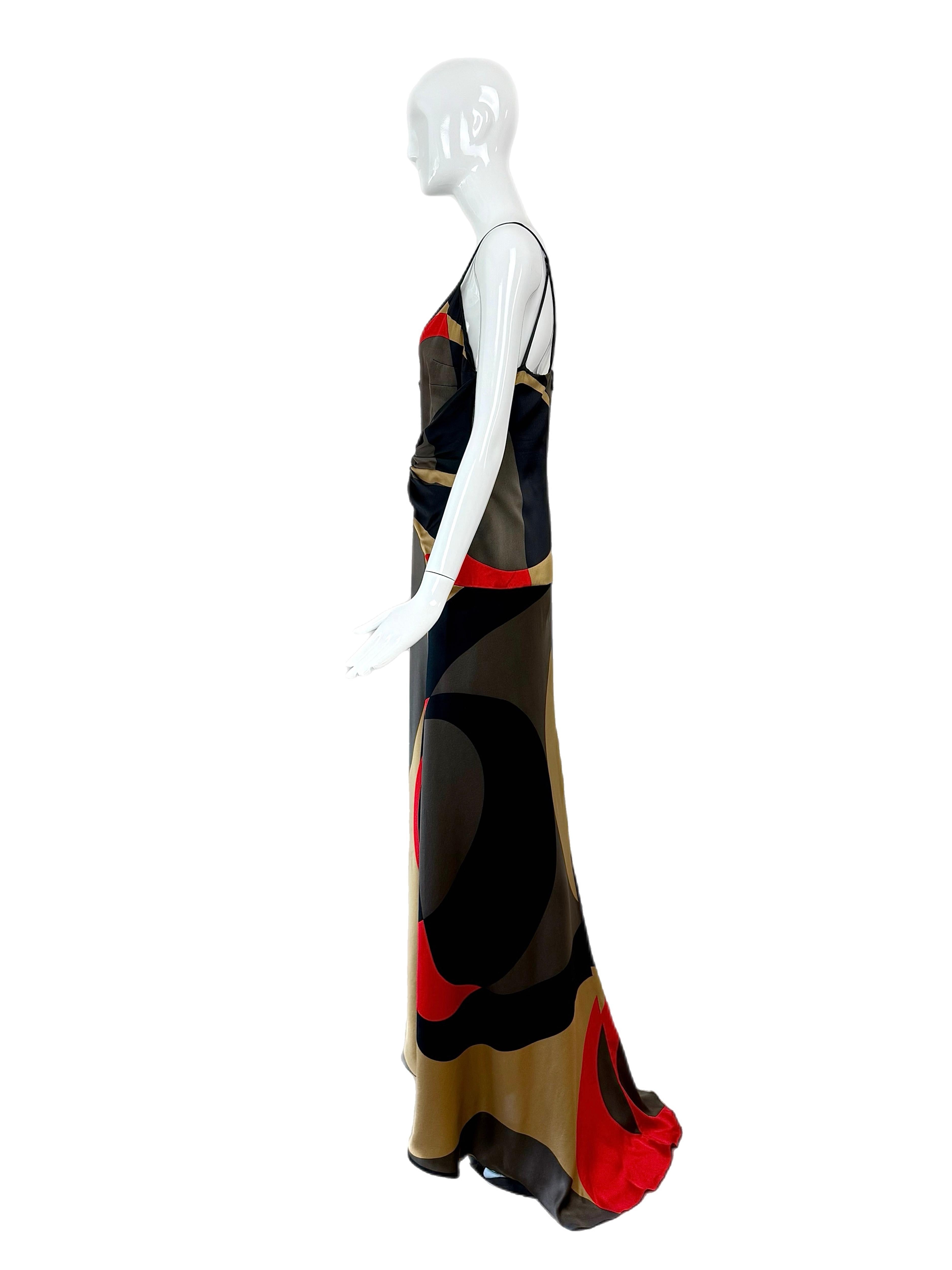 VALENTINO c.2004 Vintage Silk Crystal Plunge Gown Maxi Dress Slit Red Carpet 3