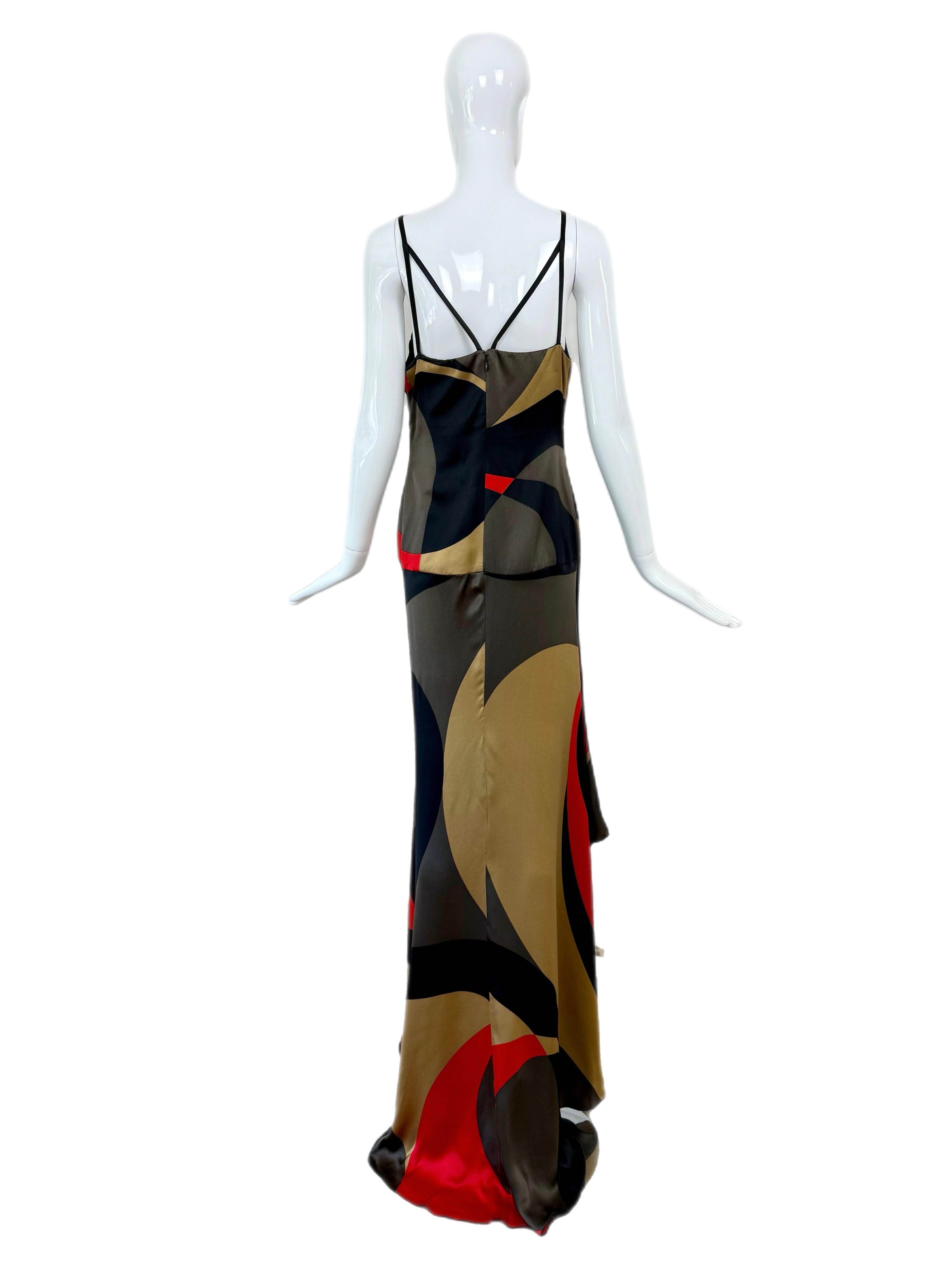 VALENTINO c.2004 Vintage Silk Crystal Plunge Gown Maxi Dress Slit Red Carpet 4