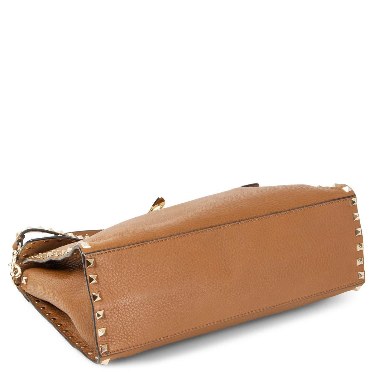 Brown VALENTINO camel brown grainy leather ROCKSTUD Top Handle Bag