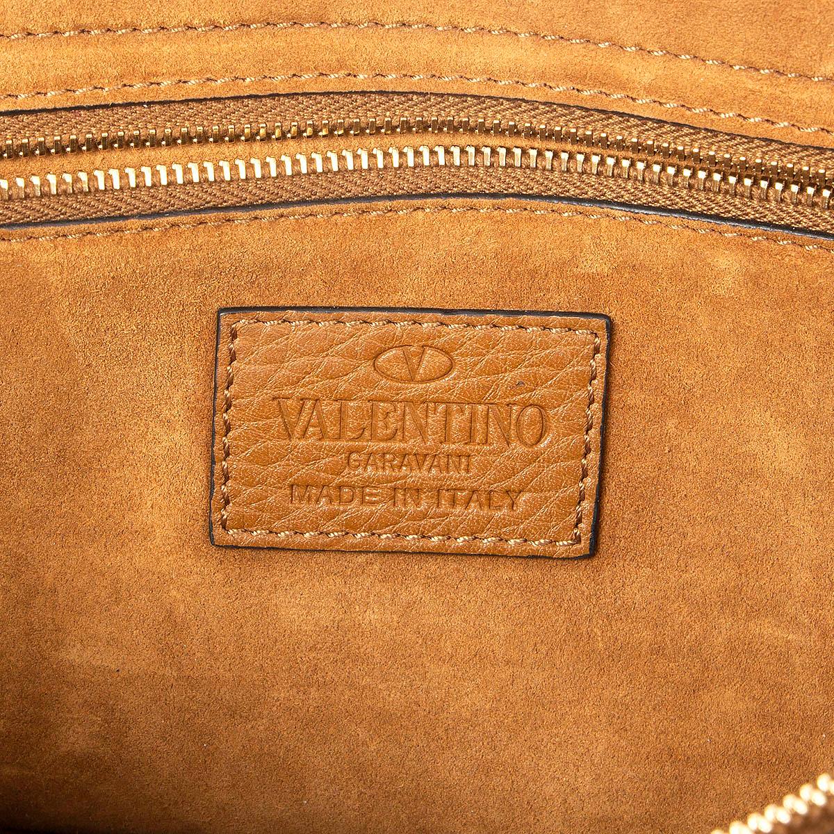 Women's VALENTINO camel brown grainy leather ROCKSTUD Top Handle Bag