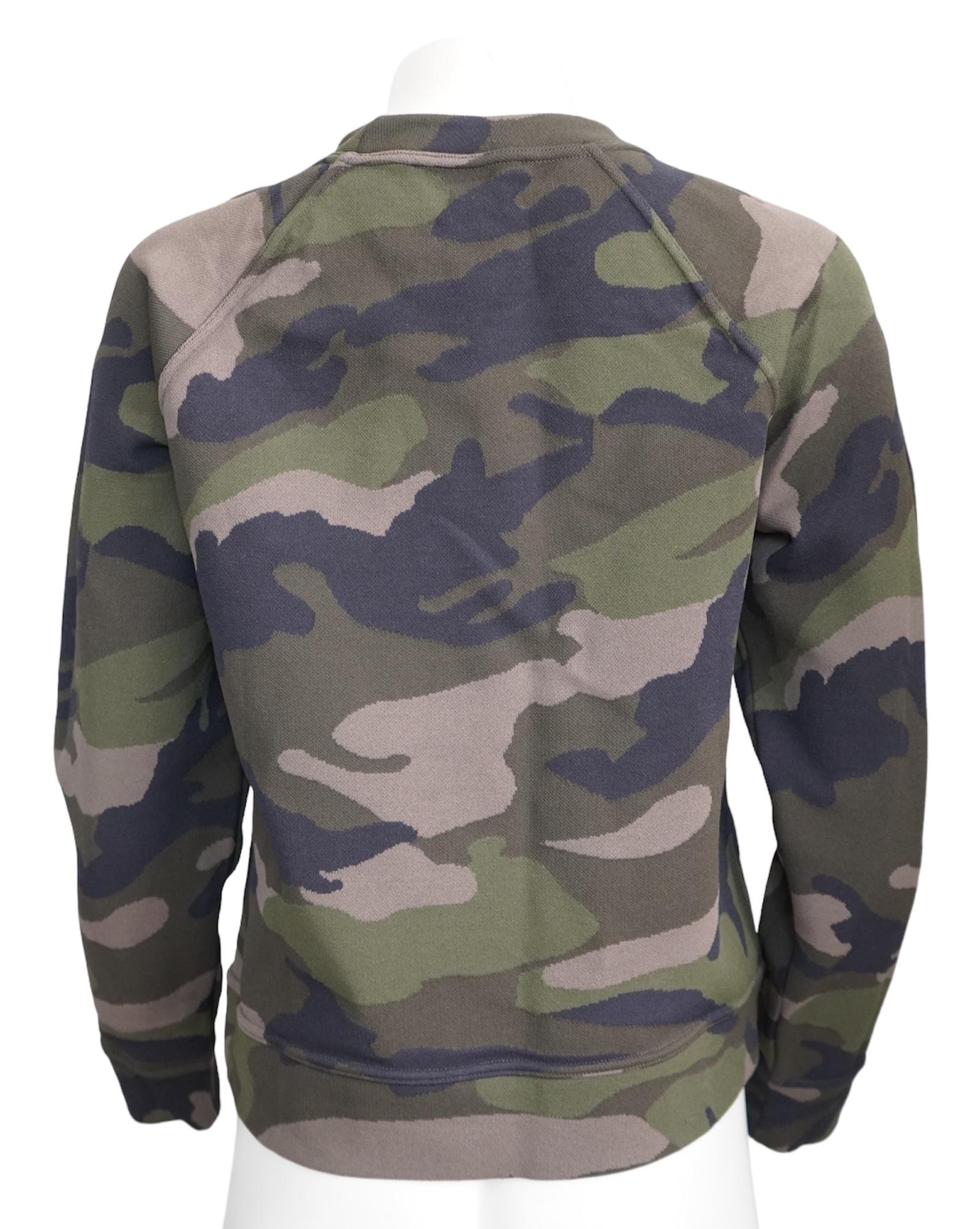 Valentino Camo Print Langarm Pullover mit Rundhalsausschnitt (Grau) im Angebot