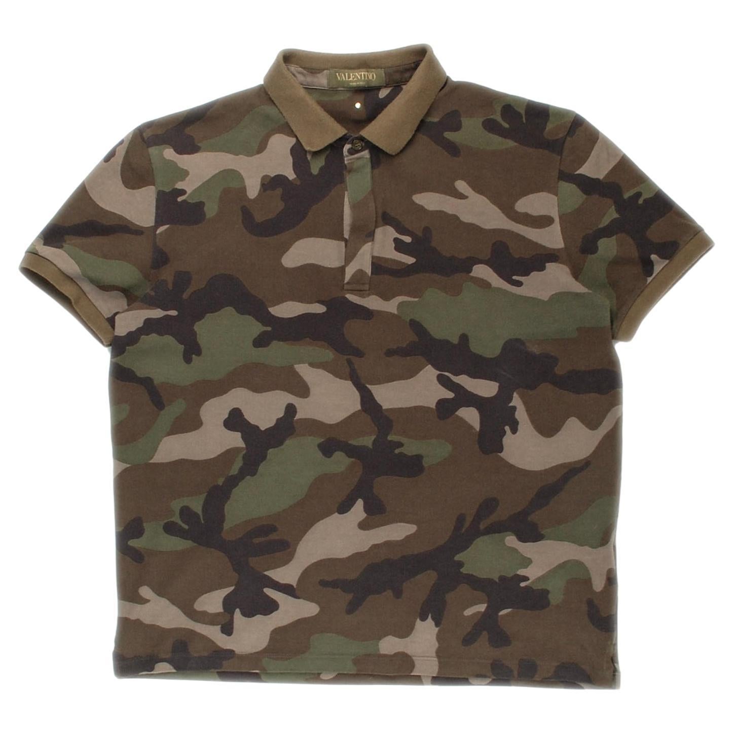 Valentino Camouflage Army Camo Men Polo T-Shirt Size M (runs S/M) For Sale