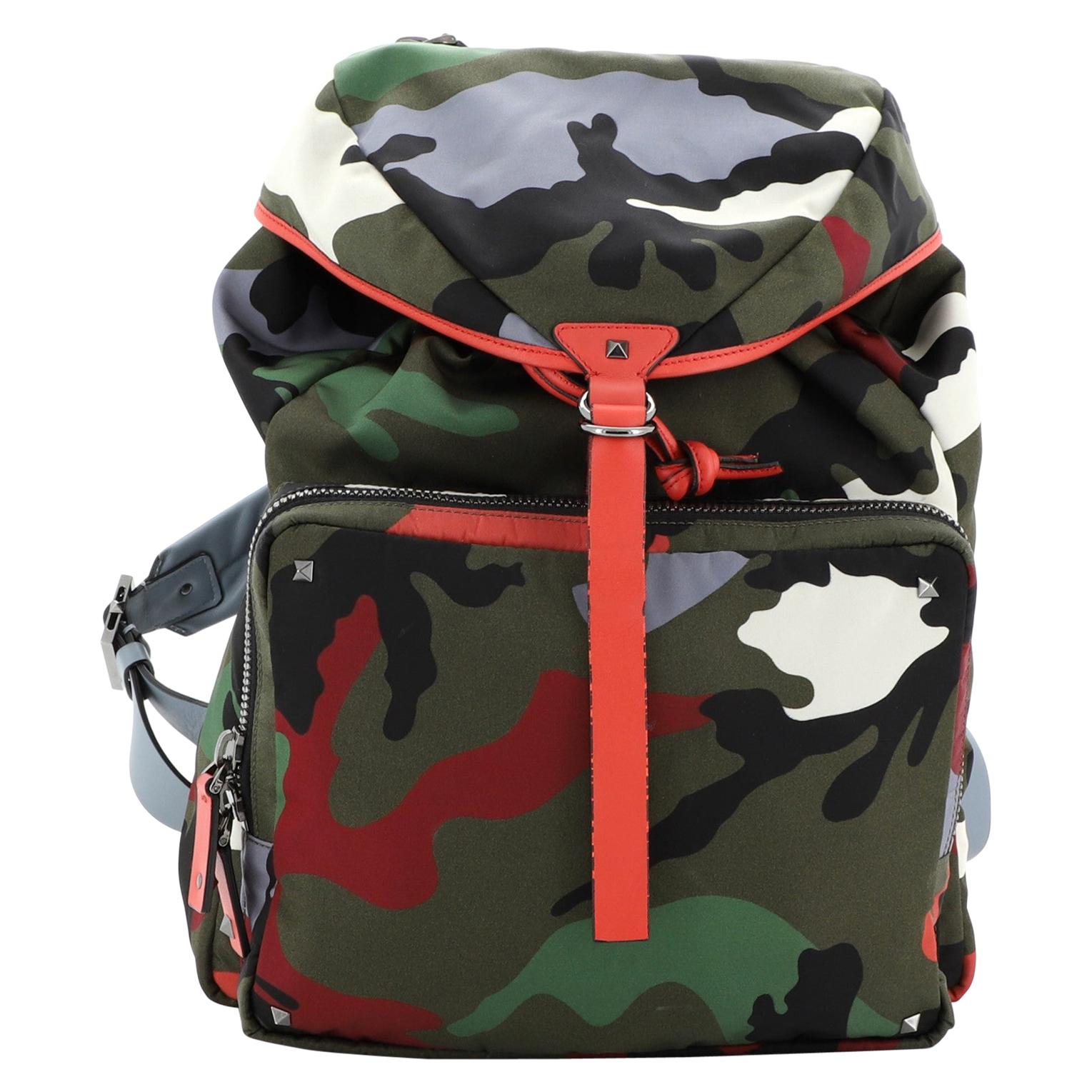 Valentino Camouflage Backpack Nylon and Leather Large