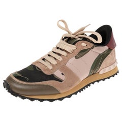 Valentino Camouflage Leather And Suede Rockrunner Low Top Sneakers Size 38