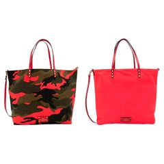 Valentino Camouflage/Neon Pink Canvas Reversible Shopping Bag
