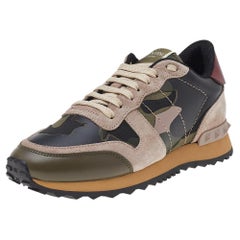 Valentino Camouflage Print Canvas And Suede Low Top Sneaker Size EU 40