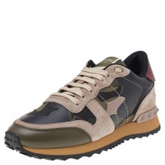 Valentino  Camouflage Print Canvas Suede Rockrunner Low Top Sneakers Size EU 35