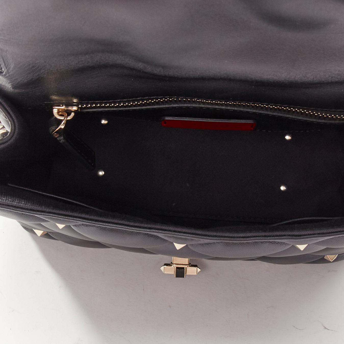 VALENTINO Candystud black nappa lambskin gold studded turnlock 2 way satchel bag For Sale 7