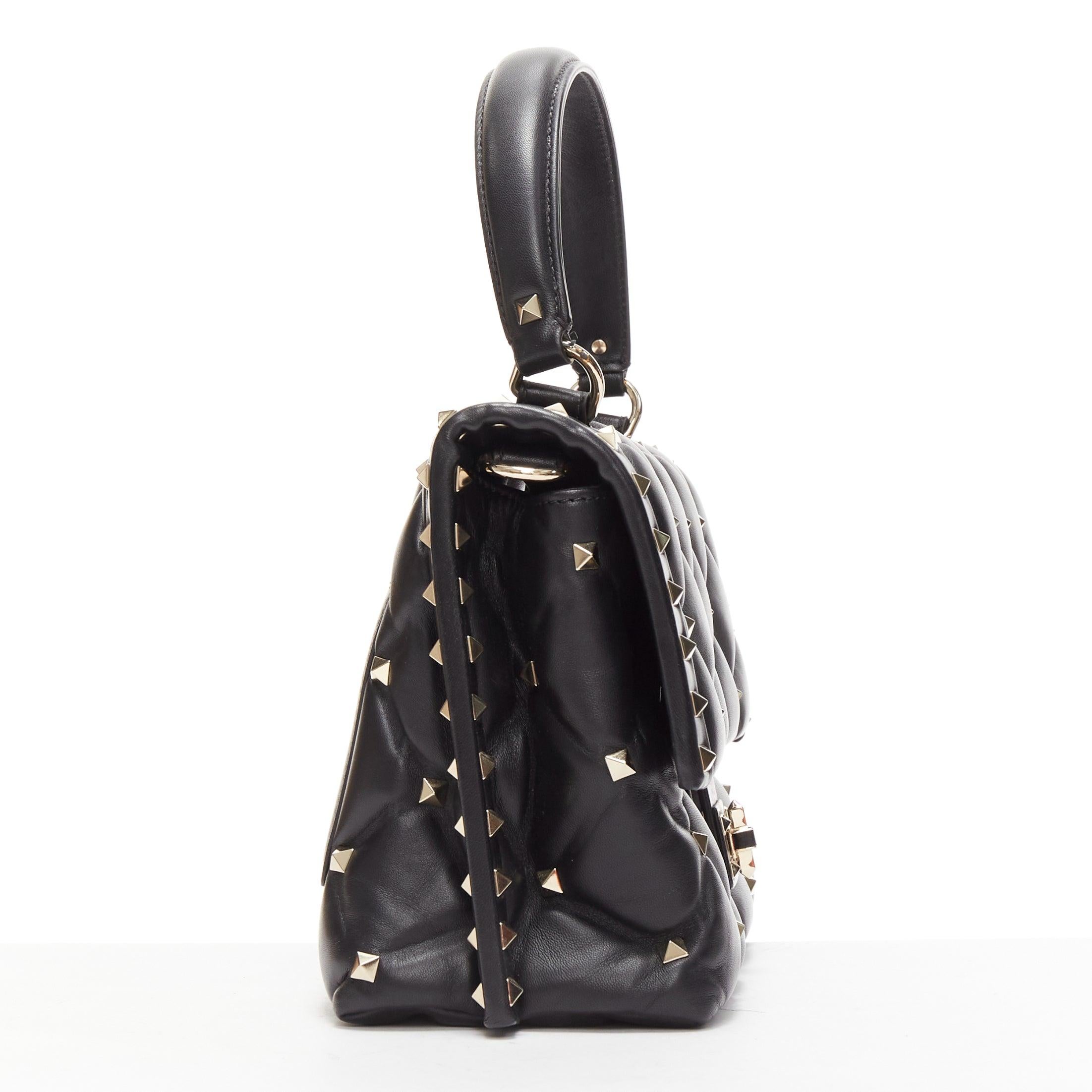 Women's VALENTINO Candystud black nappa lambskin gold studded turnlock 2 way satchel bag For Sale