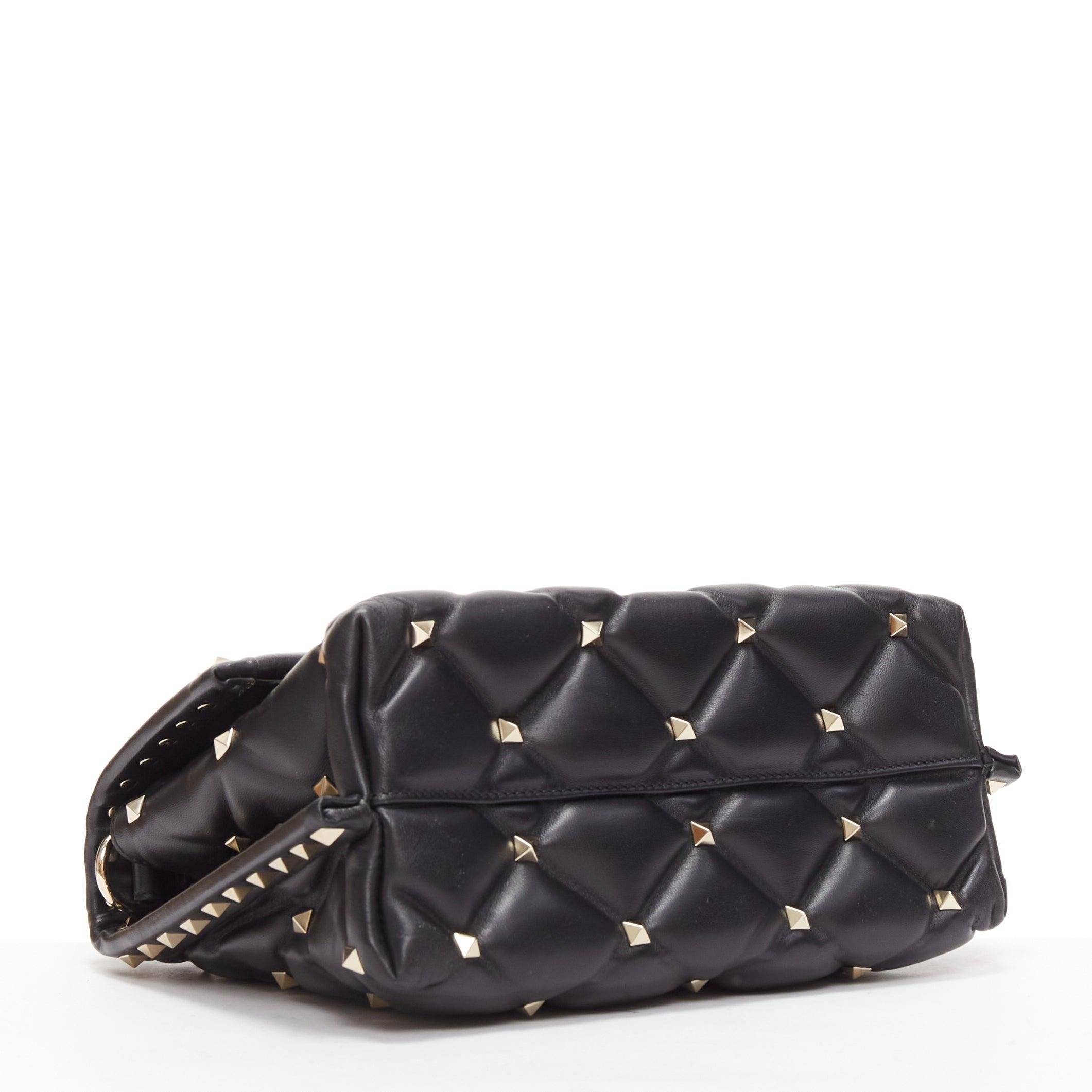 VALENTINO Candystud black nappa lambskin gold studded turnlock 2 way satchel bag For Sale 2