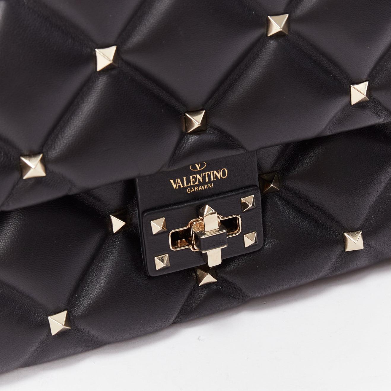 VALENTINO Candystud black nappa lambskin gold studded turnlock 2 way satchel bag For Sale 3