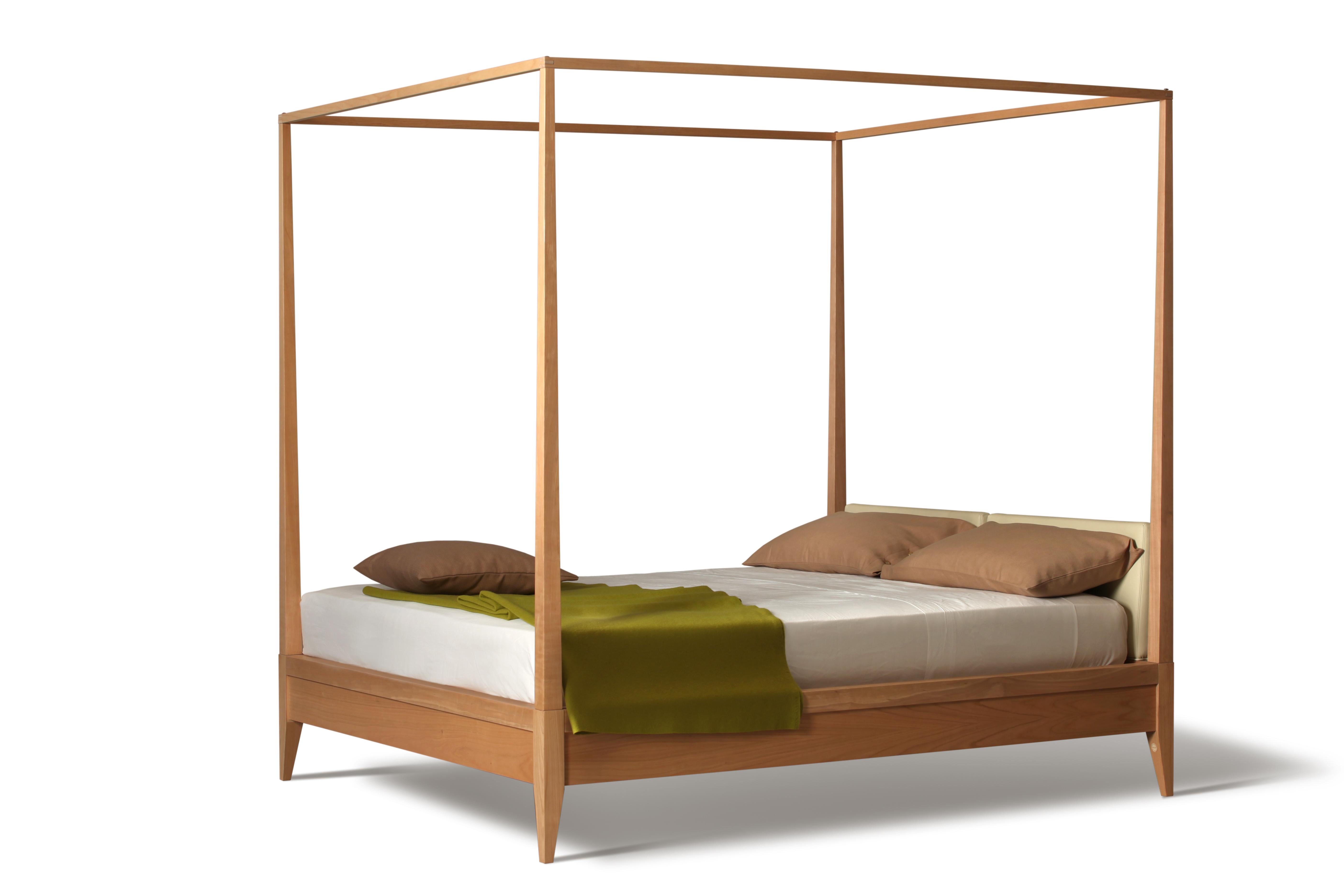 Italian Valentino Canopy Bed by Morelato, made of Cherrywood with Upholstered Headboard