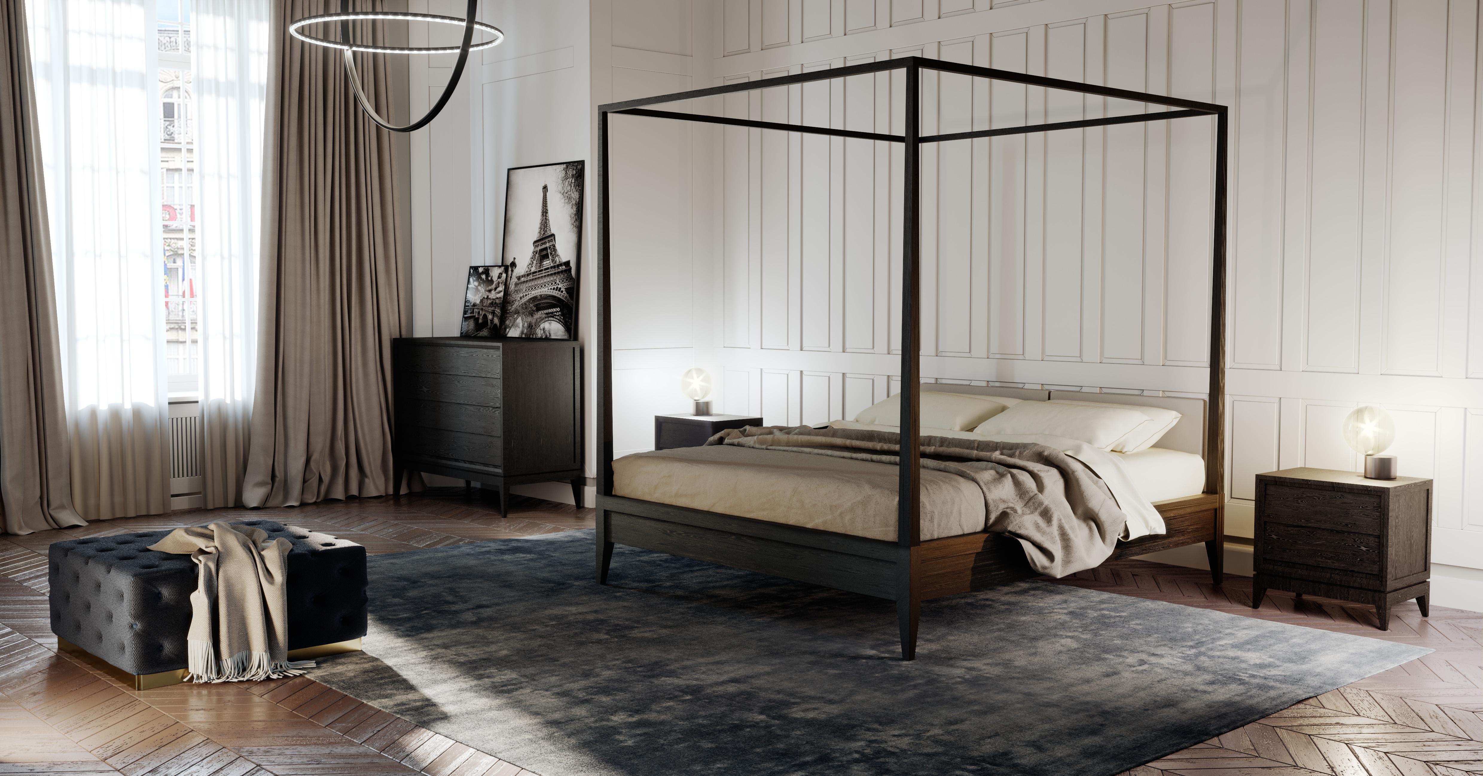 Valentino Canopy Bed Made of Cherrywood with Upholstered Headboard, by Morelato 2