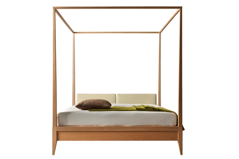 Contemporary Valentino Canopy Bed Made of Cherrywood with Upholstered Headboard, by Morelato For Sale