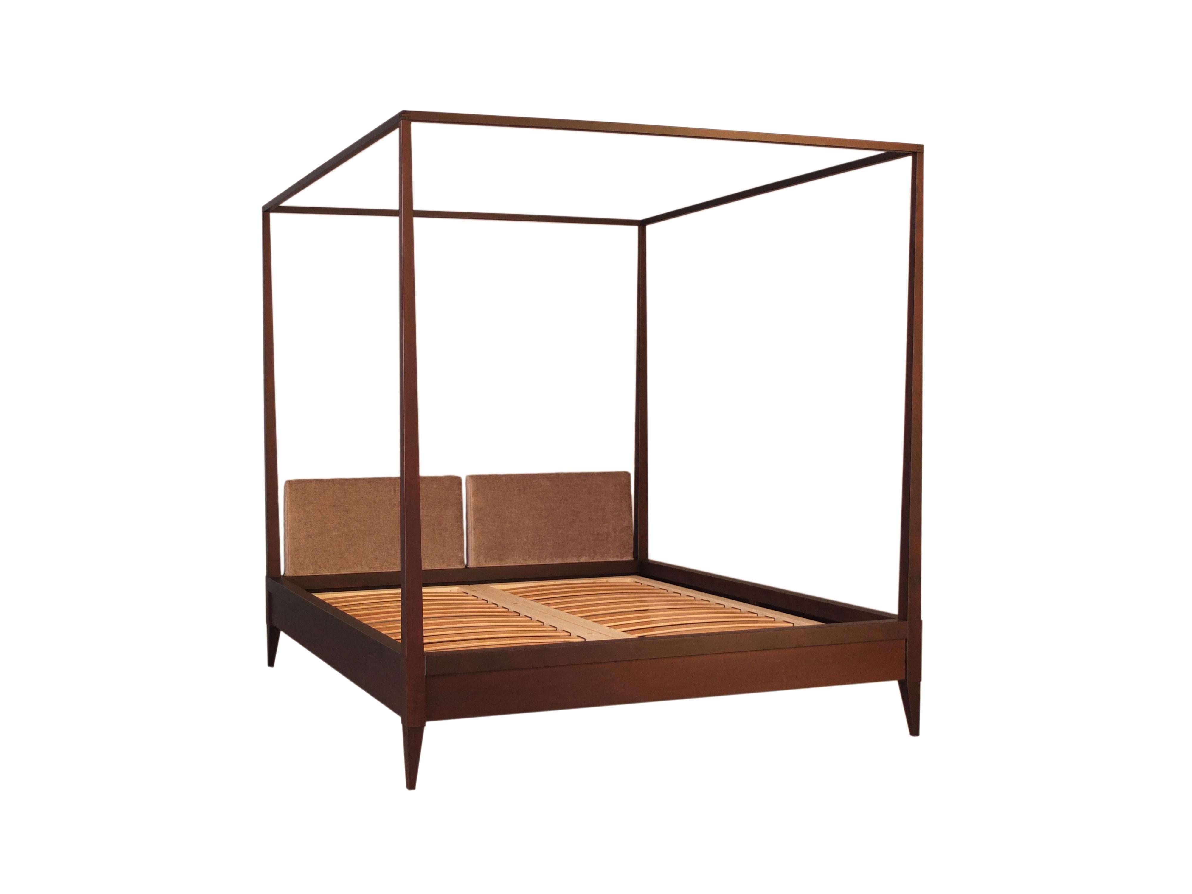 Contemporary Valentino Canopy Bed Made of Cherrywood with Upholstered Headboard, by Morelato