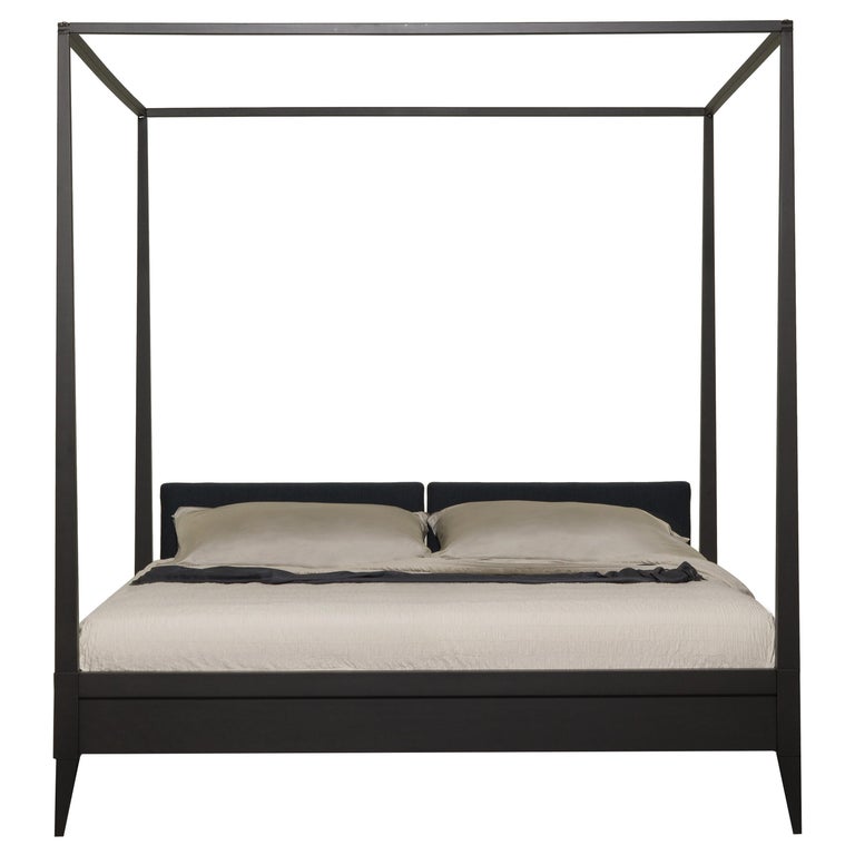 Valentino Canopy Bed By Morelato Made, Cherry Wood And Leather Headboard