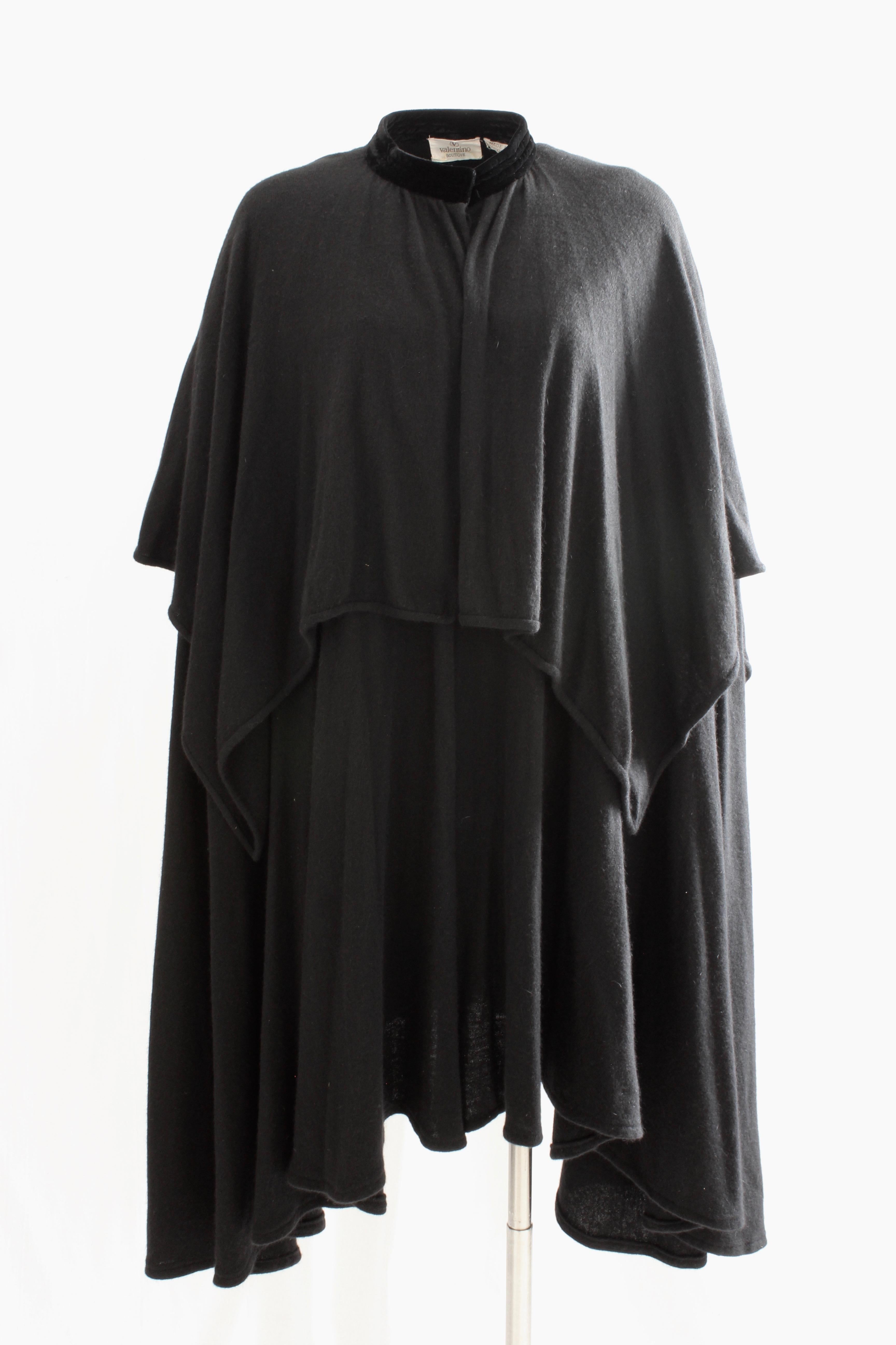 Valentino Cape Black Angora Wool Knit High Collar Caplet Vintage 1980s OSFM For Sale 4