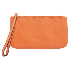 Valentino Carrot Orange Grained Leather Zip Wristlet Pouch