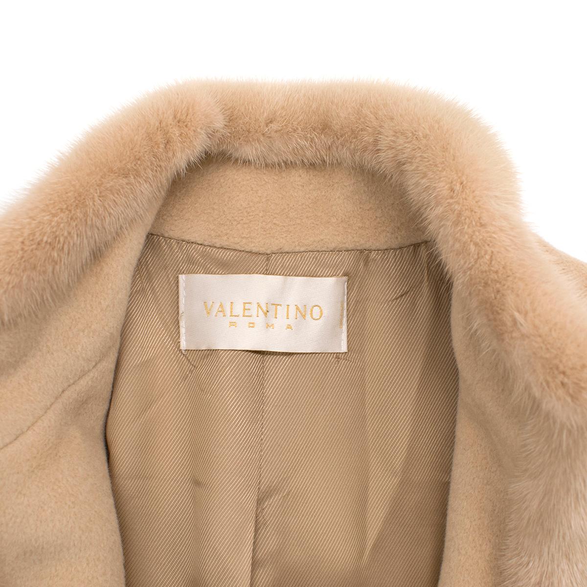 Valentino Cashmere & Angora Wool Blend Mink Fur Trim High Neck Coat 6 In Excellent Condition In London, GB