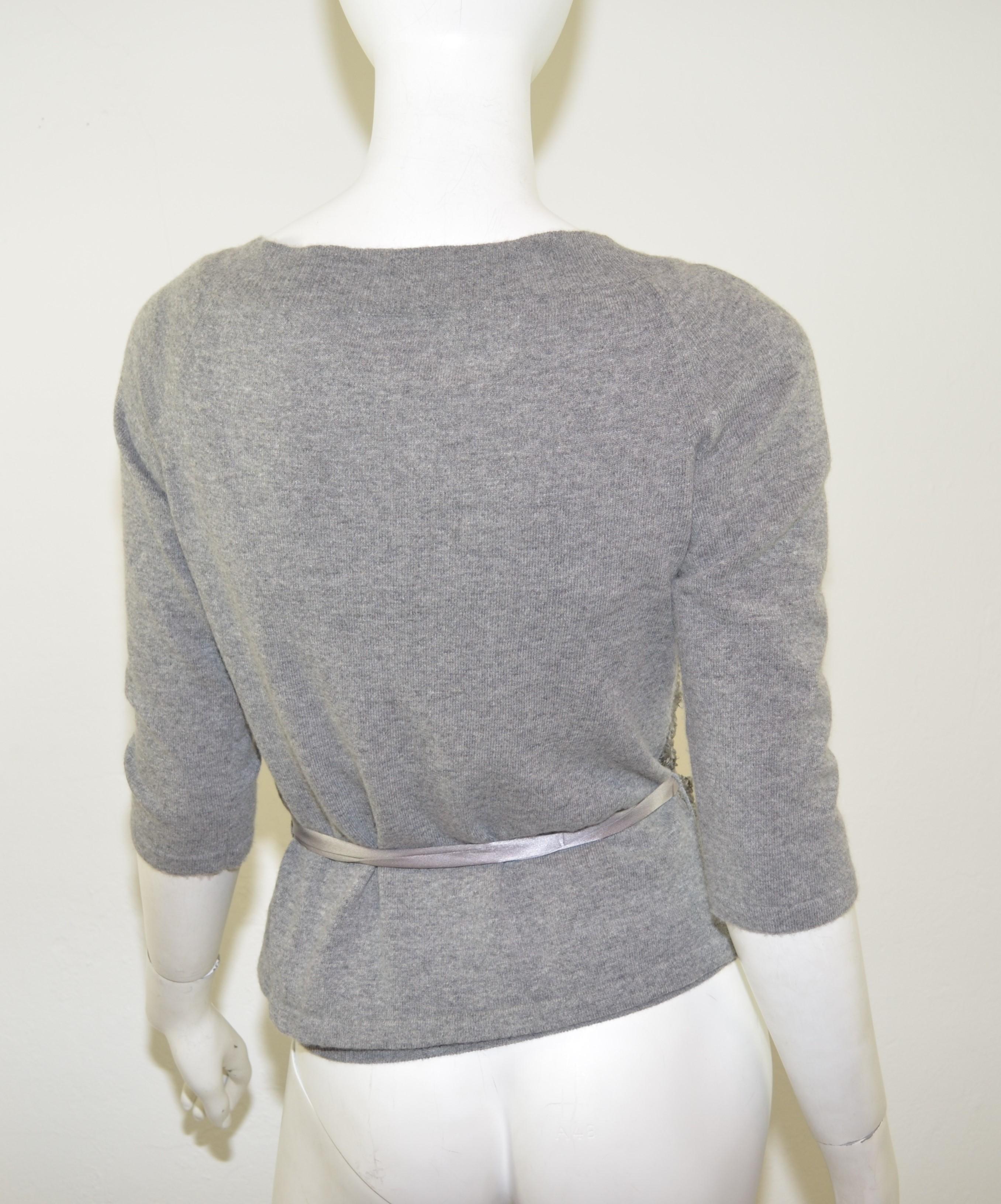 Gray Valentino Cashmere Cardigan Sequin & Bead Embellished Sweater Set