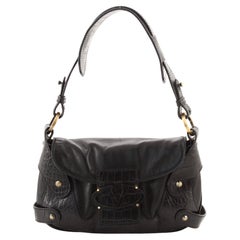 Valentino Catch Flap Shoulder Bag Leather and Crocodile Embossed Leather 
