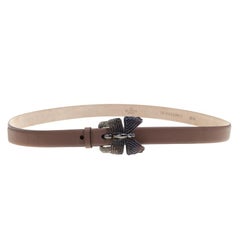 Valentino Cedar Brown Leather Crystal Embellished Butterfly Buckle Belt 85 CM