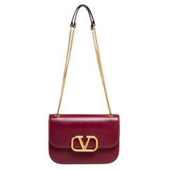 Valentino Cerise/Rouge Leather VLOCK Chain Shoulder Bag