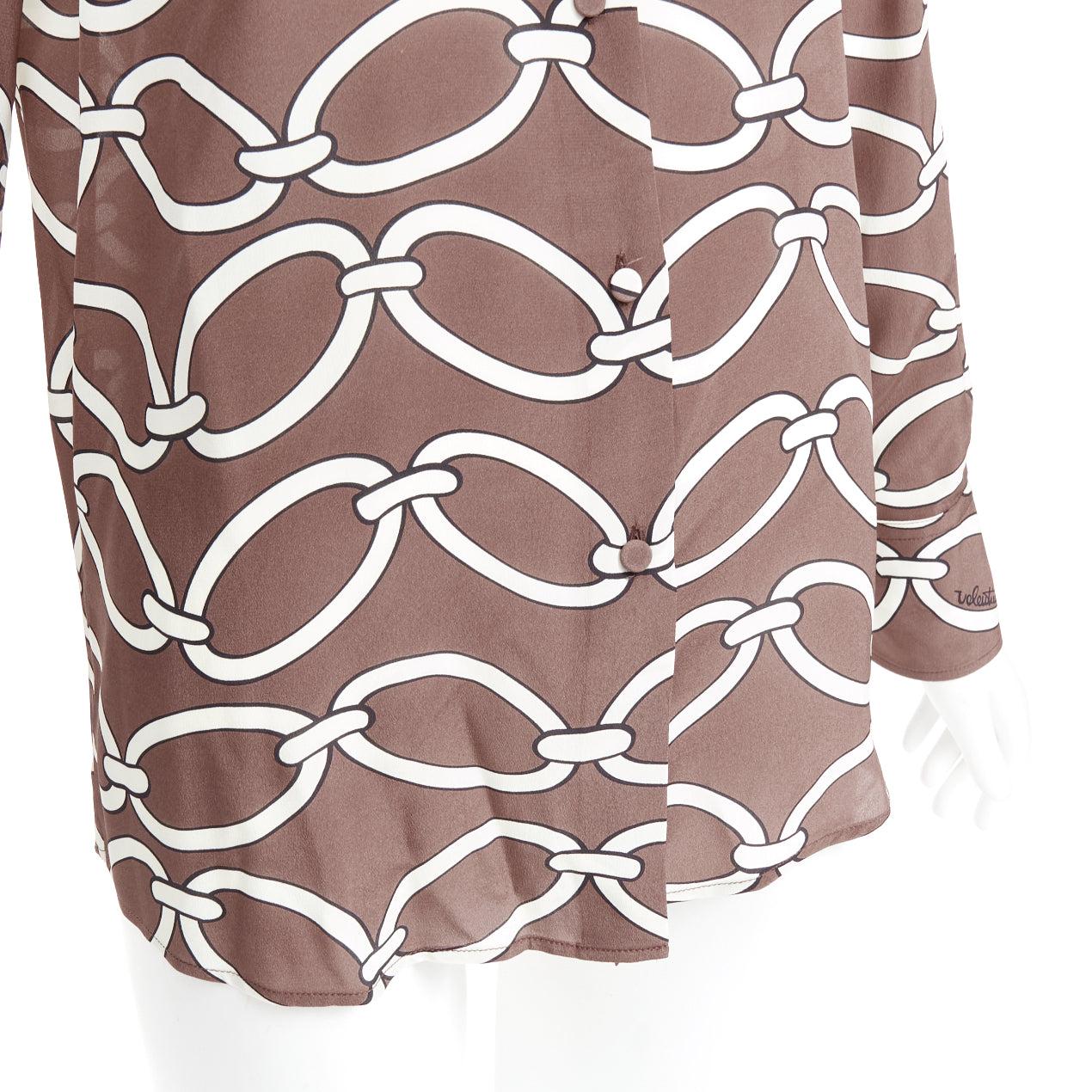 VALENTINO Chain 1967 brown cream crepe de chine silk tie neck blouse IT38 XS For Sale 3